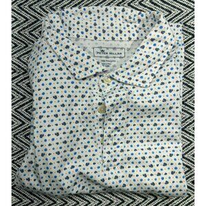 Peter Millar Mens Floral Polo Shirt L White/Blue 100% Pima Cotton Short Sleeve B